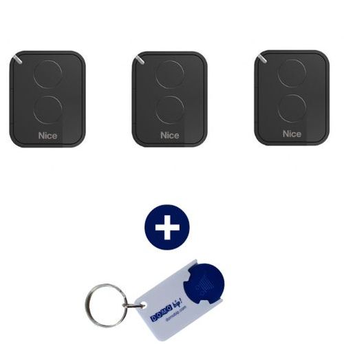 NICE - Lot de 3 Télécommande 2 canaux FLO2RE - 433.92 MHz + 1 porte-clés DOMOBIP