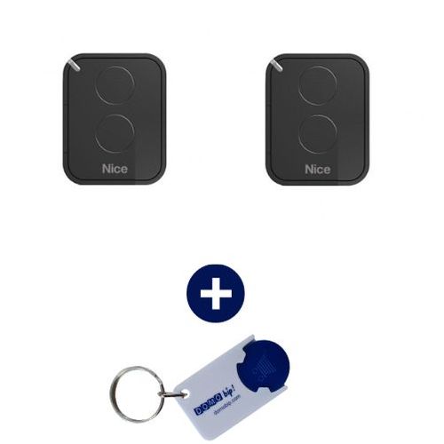 NICE - Lot de 2 Télécommande 2 canaux FLO2RE - 433.92 MHz + 1 porte-clés DOMOBIP