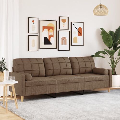 vidaXL Canapé 3 places avec oreillers décoratifs marron 210 cm tissu