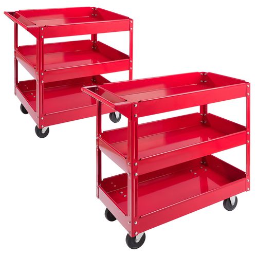 Arebos 2x Chariot Servante D?Atelier Chariot � Outil | 3 Compartiments | Capacit� De Charge Jusqu?� 100 Kg | Rouge | Acier