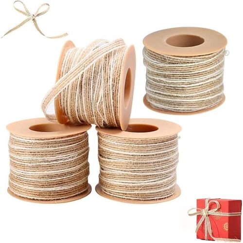 Ruban Toile de Jute 4 Rouleaux Ruban de Jute Ruban Artisanal Naturel pour Bracelet Cadeau Couture Décoration Maison Bricolage (10m x 0.5cm)