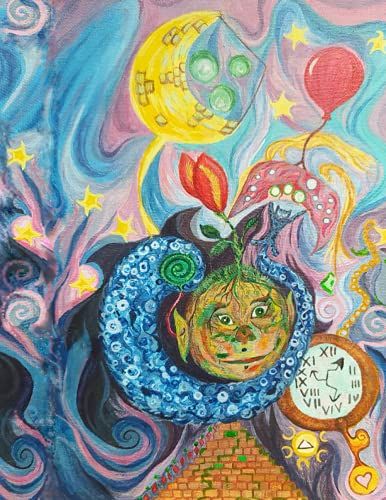 Psychedelic Notebook. 120 Lined Pages. Flying Cat. Illusion Of Time. Moon. Personal Journal, Original Paints On Canvas.: Dimensions: (8.5 X 11), Paperback, Matte Cover, White Pages With Lines