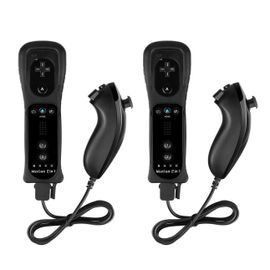 2x Noir Telecommande Avec Motion Plus + Nunchuck Blanc Compatible Nintendo Wii