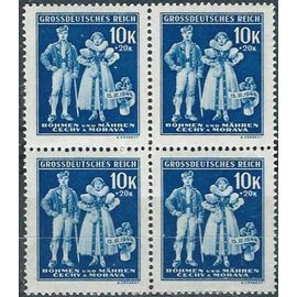 Tchecoslovaquie, Occupation Allemande, Bohème Et Moravie (Böhmen Und Mahren), 1944, Tres Beau Bloc Neuf** Luxe 4 Timbres 5 Ans Du "Protectorat Allemand", Yvert 114, Couple En Costume Traditionnel.