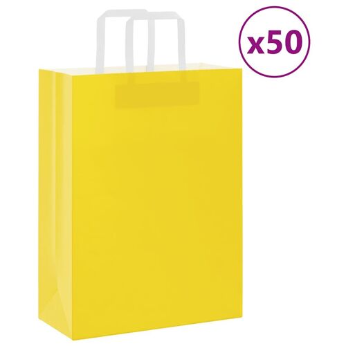 Vidaxl Sacs En Papier 50 Pcs Avec Poignées Jaune 26x12x35 Cm