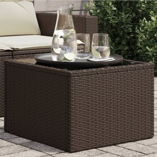 Vidaxl Table De Jardin Dessus En Verre Brun 55x55x37 Cm Résine Tressée