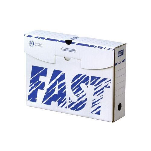 Fast Lot De 10 Boîtes D'archives - 8 Cm - Blanc Et Bleu
