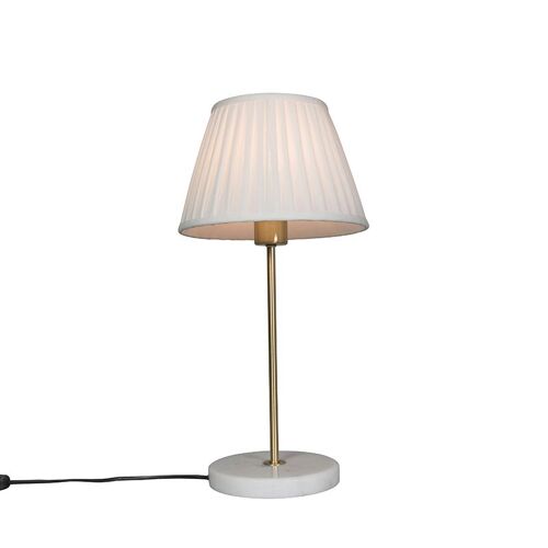 Qazqa Rã©Tro Lampe De Table / Lampe Ã¡ Poser / Luminaire / Lumiere / ÃClairage Rã©Tro En Laiton Avec Abat-Jour Plissã© Crã¿Me 25 Cm - Kaso Tissu /Acier /Marbre Crã¿Me,Dorã©/Laiton Rond / Intã©Rieur / Salon E27 Max. 1 X 60 Watt