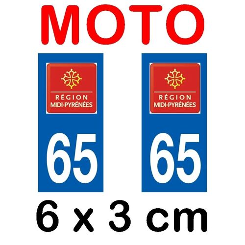 Autocollant Plaque Immatriculation Moto Dpt 65 Hautes Pyrénées