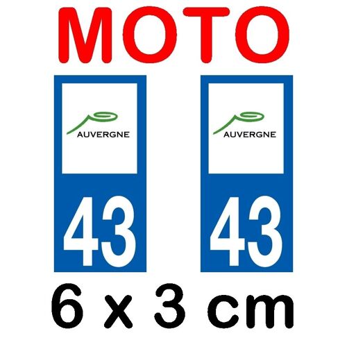 Autocollant Plaque Immatriculation Moto Dpt 43 Haute Loire