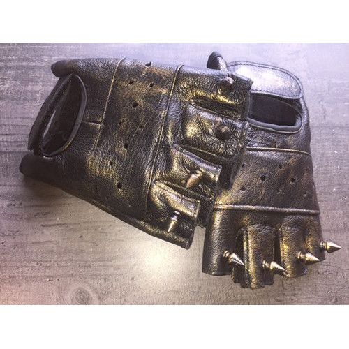 Steampunk Marron Clou Paire Gants Mitaines Cuir Solide Clou Métal Pics Force Motard Airsoft Chasse Vélo Sport Gothique Rock Biker Punk