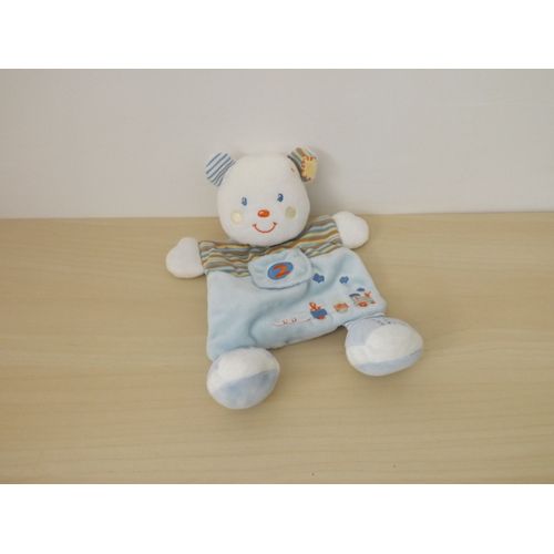 Doudou Ours Blanc Bleu Train Nicotoy