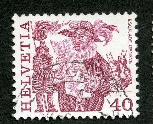 Timbre Oblitéré Helvetia, Escalade Genève, 40