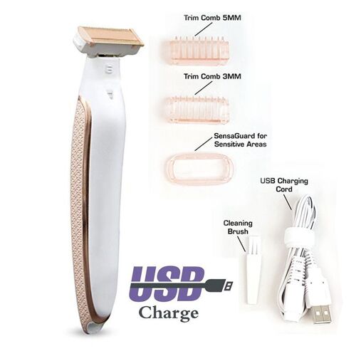 Flawless Body Rasoir Et Tondeuse Rechargeable Pour Femme, Blanc/Or Rose 