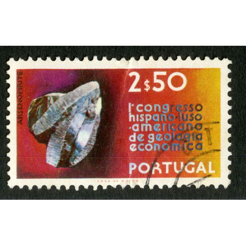 Timbre Oblitéré Portugal, 1 Congresso Hispano-Luso-Americano De Geologia Economica, Arsenopirite, 2s50