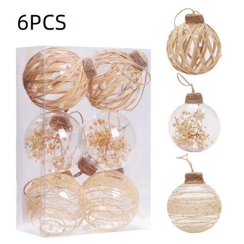 Boules de Noël, Plastique,Corde de chanvre, Transparent, 6Pcs(B)