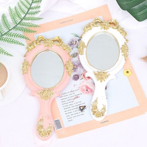 Miroir À Main Rectangulaire Pour Maquillage Cosmétique, Style Vintage Et Créatif, Poignée Européenne Rétro