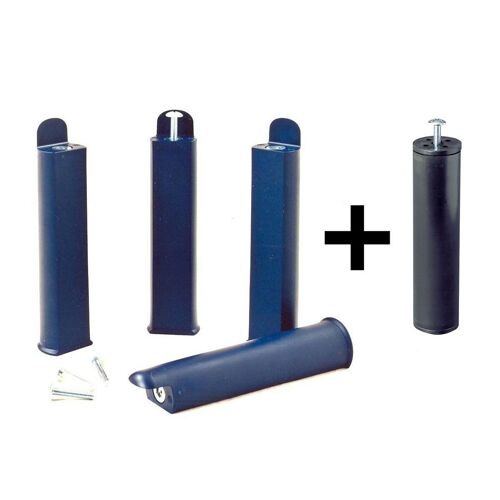 PLAST - Jeu de 4 pieds 22 cm bleus + pied central pour cadre à lattes