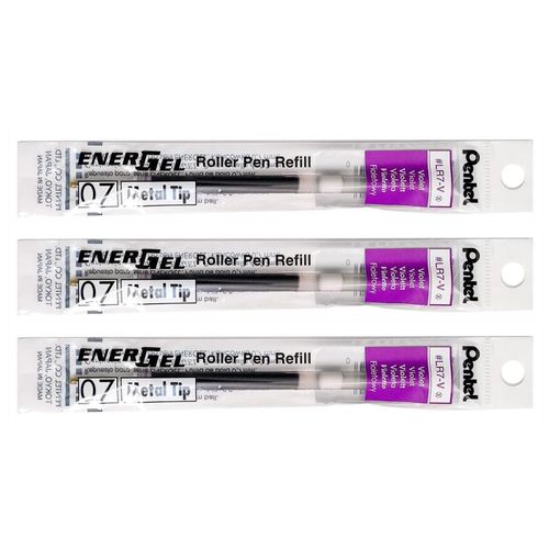 Pentel Lot De 3 Recharges Lr7 Pour Roller Energel Liquide Pte 0,7 Tracé 0,35 Mm Violet