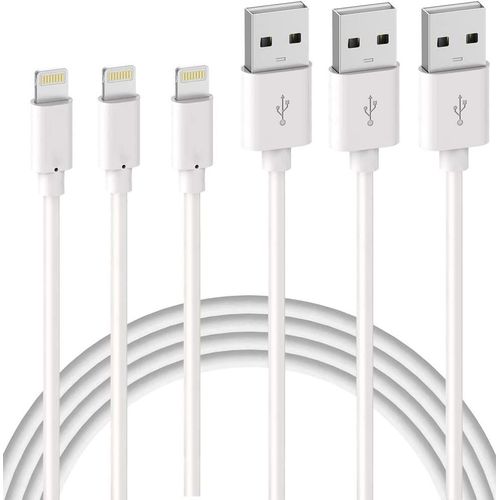 Lot De 3 Câbles De Chargeur Iphone 2m - Mfi Certifié - Fil Lightning Charge Rapide Pour Iphone 11 Pro Xs Max Xr X 8 7 6s 6 Plus 5 Se Ipad - Cordon Blanc