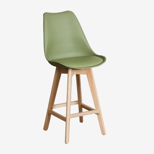 Lot de 2 tabourets hauts 65 cm avec coussin en similicuir nordique Vert Militaire Clair