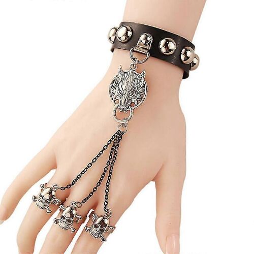 Bracelet Gant Bracelet Punk Rock Style Halloween Homme Crâne Spike Gant Cuir