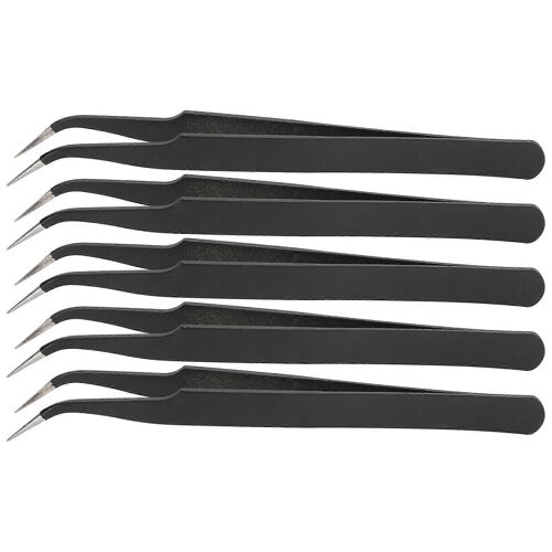 5 Pcs Pince À Épiler En Acier Inoxydable Antistatique Pince Outil De Cueillette Accessoires De Couture Noir (Tête Courbée) 