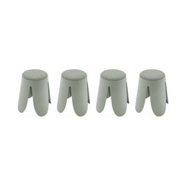Set De 4 Tabourets Empilables Verts Céladon. Bouclette Texturée. Niki. Ø30 / 44 X H46cm