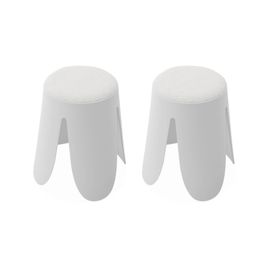 Set De 2 Tabourets Empilables Blancs. Bouclette Texturée. Niki. Ø30 / 44 X H46cm