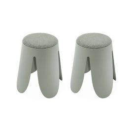 Set De 2 Tabourets Empilables Vert Céladon. Bouclette Texturée. Niki. Ø30 / 44 X H46cm