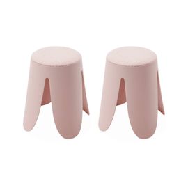 Set De 2 Tabourets Empilables Roses. Bouclette Texturée. Niki. Ø30 / 44 X H46cm