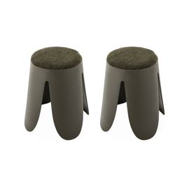 Set De 2 Tabourets Empilables Vert Foncé . Bouclette Texturée. Niki. Ø30 / 44 X H46cm