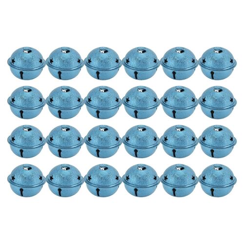 24 Pcs Cloches de Noël 40mm Peinture de Fer Creux Cinq Branches Étoile DIY Noël Givré Cloche Décoration Arbre de Noël Bleu