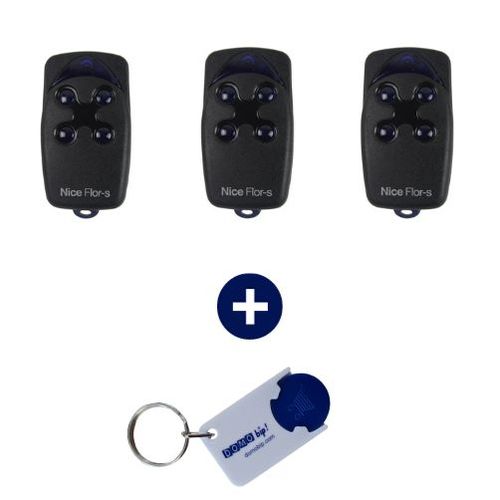 NICE - Lot de 3 Télécommande 4 canaux FLO4R-S - 433.92 MHz + 1 porte-clés DOMOBIP