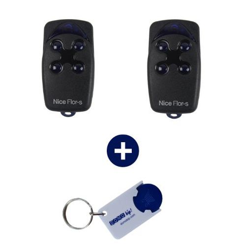NICE - Lot de 2 Télécommande 4 canaux FLO4R-S - 433.92 MHz + 1 porte-clés DOMOBIP