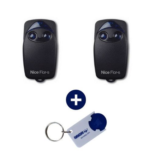 NICE - Lot de 2 Télécommande 2 canaux FLO2R-S - 433.92 MHz + 1 porte-clés DOMOBIP