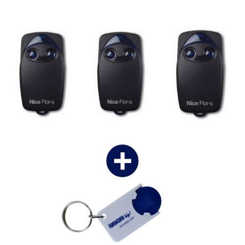 NICE - Lot de 3 Télécommande 2 canaux FLO2R-S - 433.92 MHz + 1 porte-clés DOMOBIP