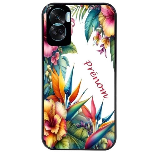 Coque Noire Pour Honor 90 Lite Motif Fleur Hibiscus Avec Prenom