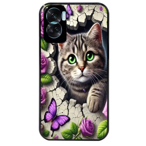 Coque Noire Pour Honor 90 Lite Motif Chat Papillon 3
