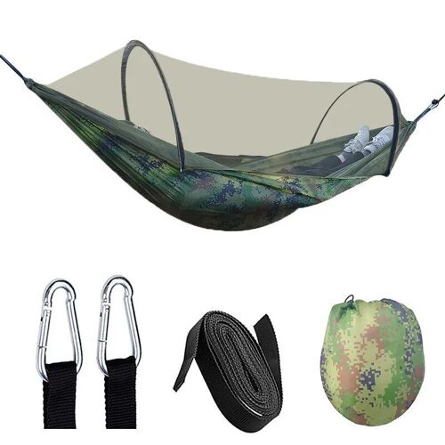 Camouflage - Hamac Moustiquaire À Ouverture Automatique Rapide, Balançoire De Camping En Plein Air, Anti-Flexion, Chaise À Bascule En Nylon 260x140cm