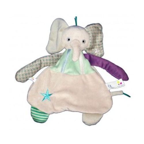 Doudou Plat Éléphant P'tit Bisou Aubert Gris Violet Beige/Crème/Écru Étoile Jouet Bebe Naissance Peluche Éveil Enfant Blanket Comforter Soft Toys