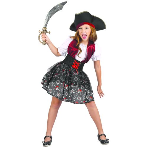 Déguisement Pirate Imprimé Tête De Mort Fille - Taille: M 7-9 Ans (120-130 Cm)