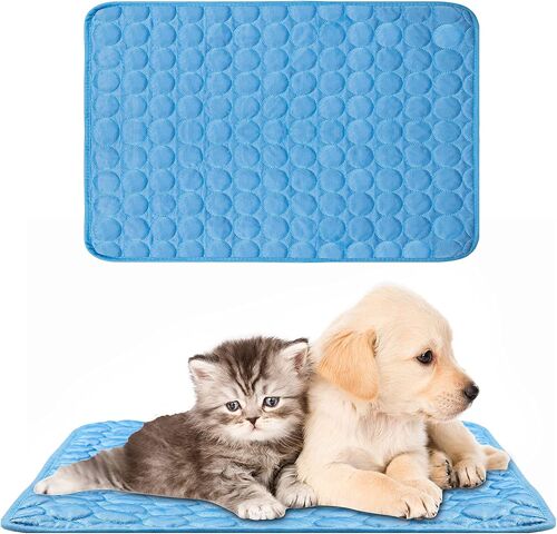 Tapis De Refroidissement Pour Chien, Tapis Rafraichissant Soie Glacé Tapis, Mesh Respirant Ice Silk Autoventilation Pet Mat(M Bleu)