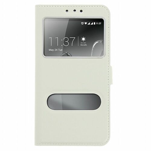 Etui Folio De Marque Mocca Double Fenetres Pour Wiko Freddy De Couleur Blanc