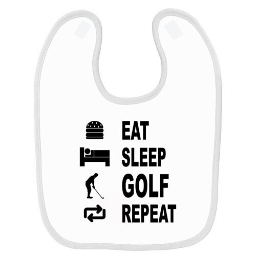 Bavoir Bébé Imprimé Eat Sleep Golf Blanc