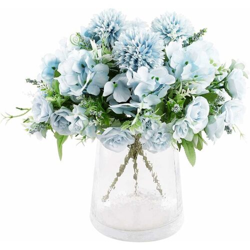 3 pieces Bouquet de Roses Hortensia Fleurs Artificielle en Soie Arrangement de Fleurs Nuptiale Bouquet de Mariage decoration d'interieur Article de decoration Generic en Bleu Blanc sans Vase goodnice