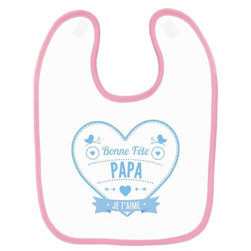 Bavoir Bébé Imprimé Bonne Fête Papa Coeur Bleu Rose