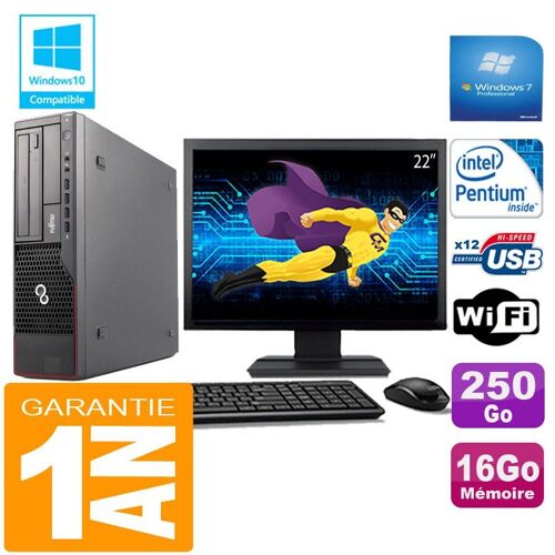 PC Fujitsu Esprimo E700 E90+ SFF Intel G840 16Go Disque 250 Go Wifi W7 Ecran 22"