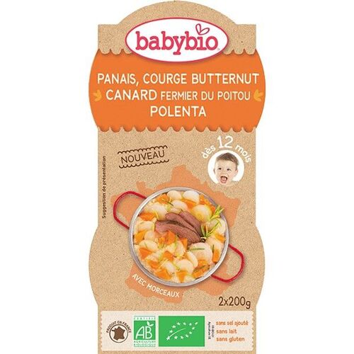 Babybio Bols Panais, Courge Butternut, Canard, Polenta 2x200g