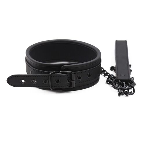 Ensemble De Cou À Boucle Ardillon Avec Chaîne De Traction, Nouveau, Bordure En Éponge, Tout Noir, Collier Sexy, Bondage Bdsm